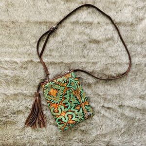 Justin Western turquoise & Brown cross body purse
